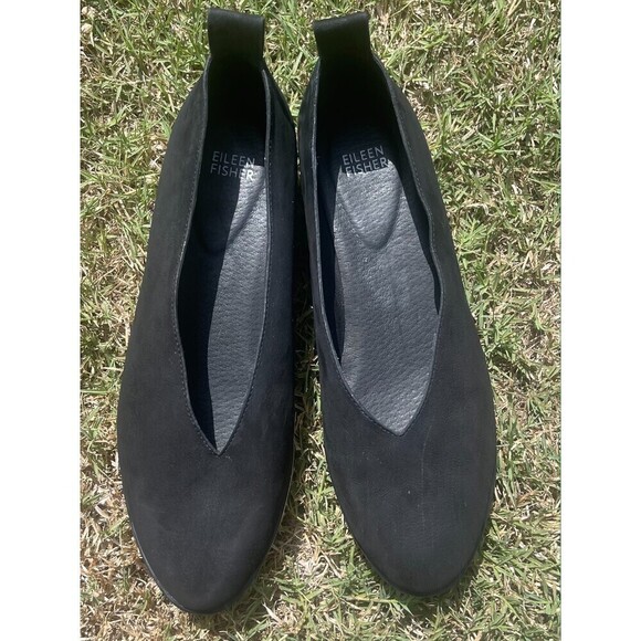 Eileen Fisher Humor Wedge Ballet Flat in Suede Black Size: 10 - Picture 2 of 6